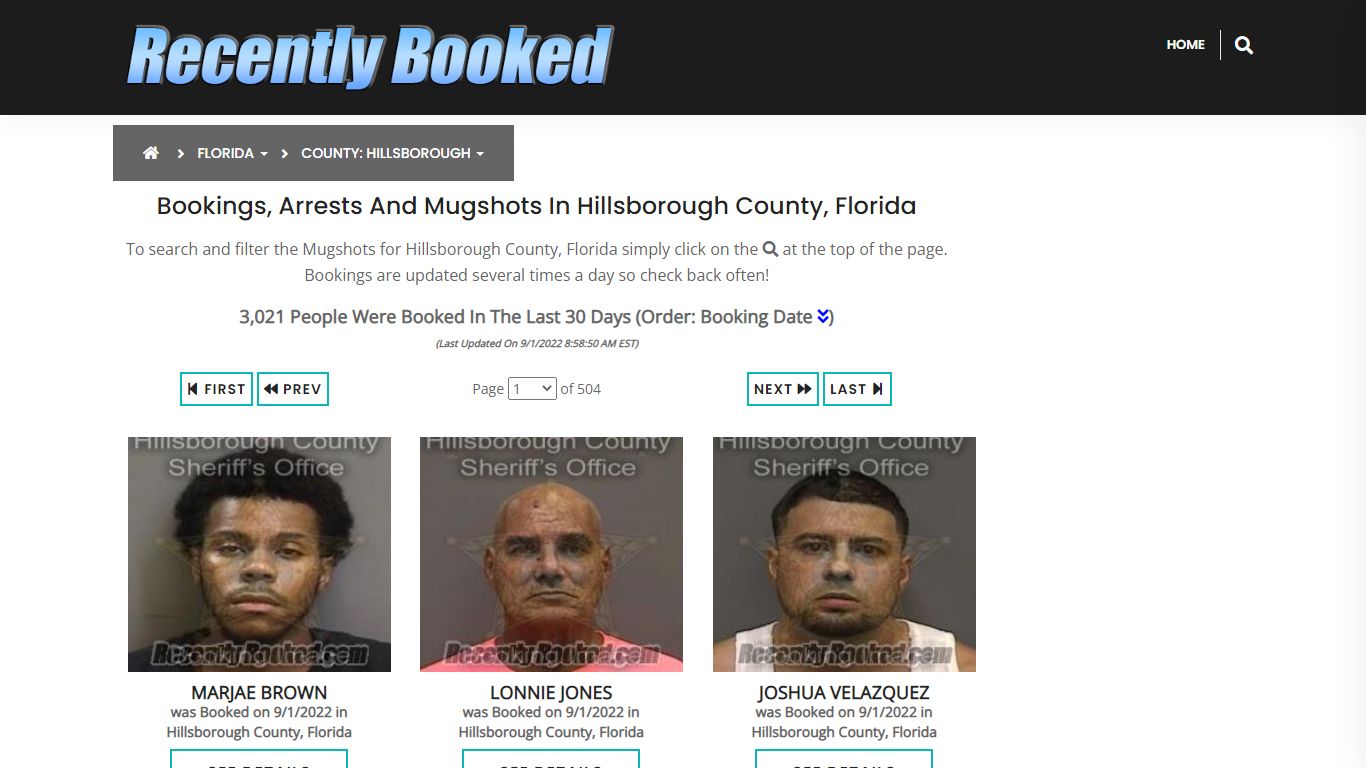 Recent bookings, Arrests, Mugshots in Hillsborough County, Florida